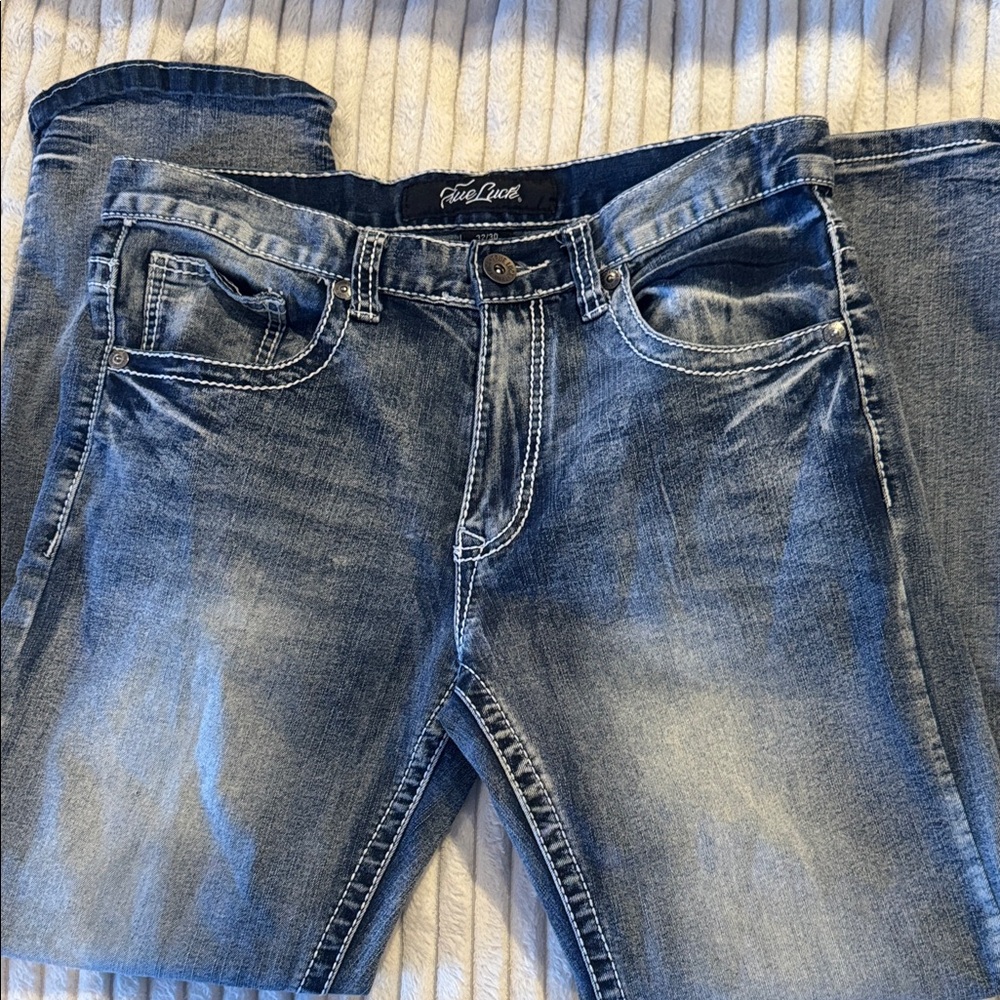 True Luck Casual Men's Straight Jeans in Blue